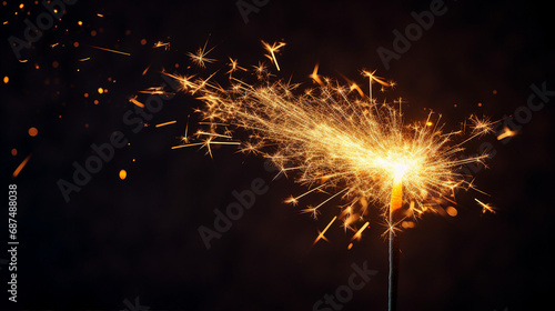 Captivating Closeup of Beautiful Sparkler Burning at Night - Festive Celebration with Vibrant Lights  Perfect for Holiday Events and Joyful Occasions.