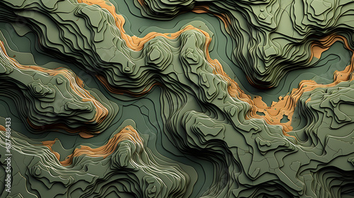 3D topographic map pattern with raised land contours photo