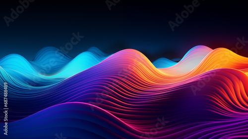 Trendy and bright abstract wave background. Colorful waving folds in neon color palette photo