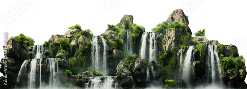 Cascading waterfalls in a lush green place  cut out