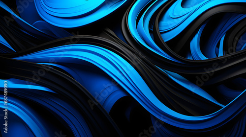 Dynamic 3D swirls pattern in electric blue and black