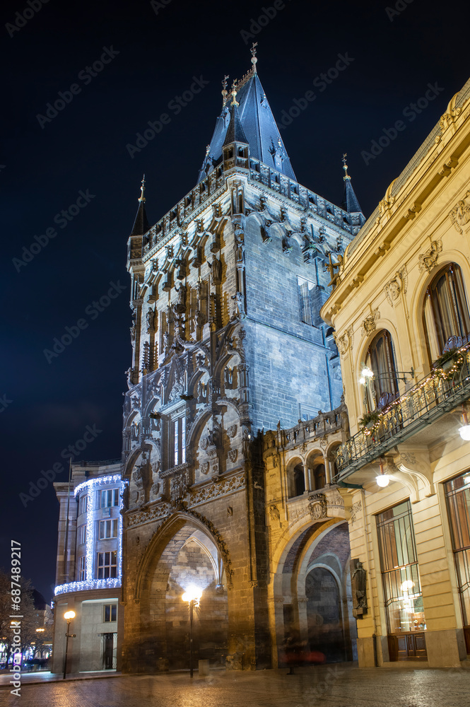 Night time in Prague. Majestic architecture