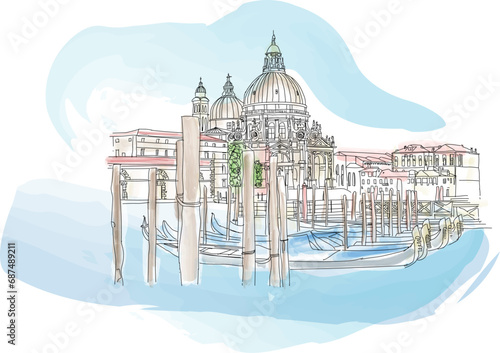 Basilica of Santa Maria Della Salud, Venice, vector illustration for travel magazine post card, calendar