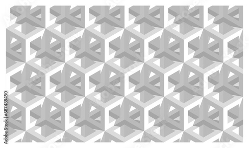 White 3d seamless vector geometric pattern with cubes for wrapping. Modern 3D op art background for postcard  poster  flyers  cards. Endless optical illusions.