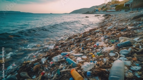 Plastic waste and bottles garbage undersea or in the ocean