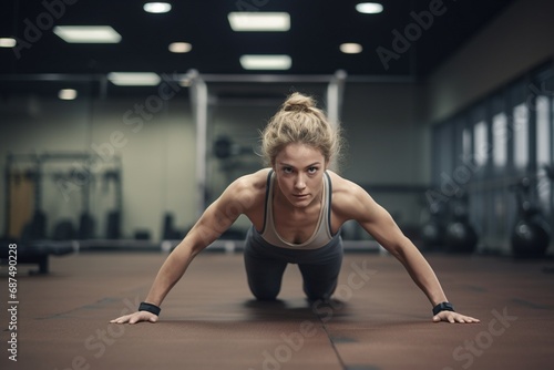 Determined Fitness: Close-Up of a Young Woman Pushing Through an Intense Set of Push-Ups