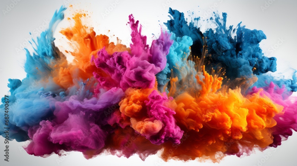 Fototapeta premium Explosion of colorful powders isolated on white back