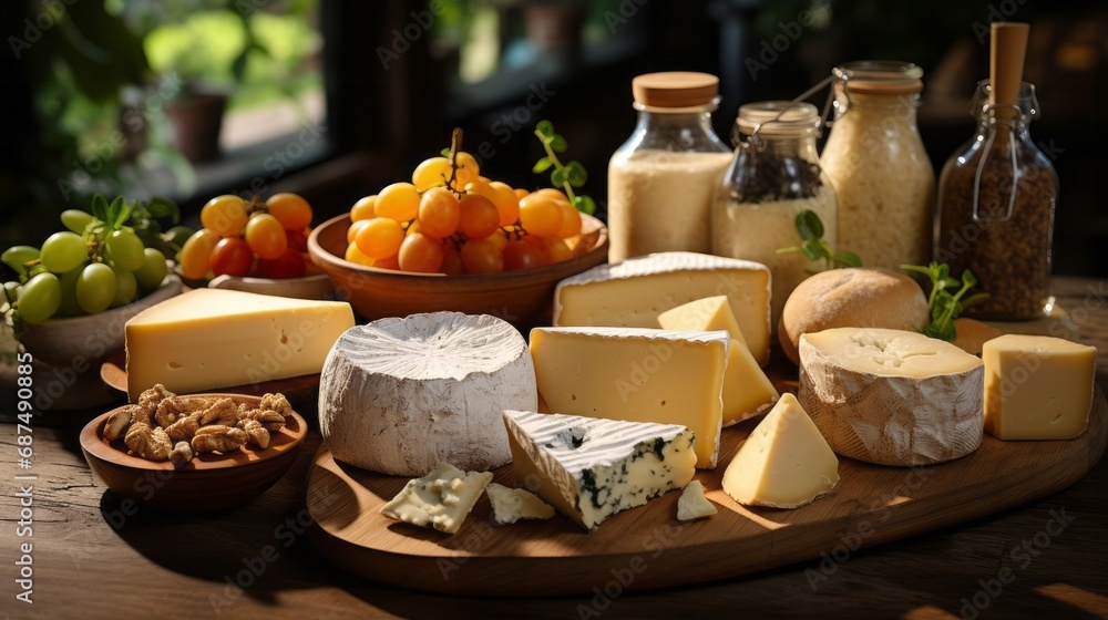 Fresh organic cheeses on display in a farm store Fresh organic cheeses on display in a farm store