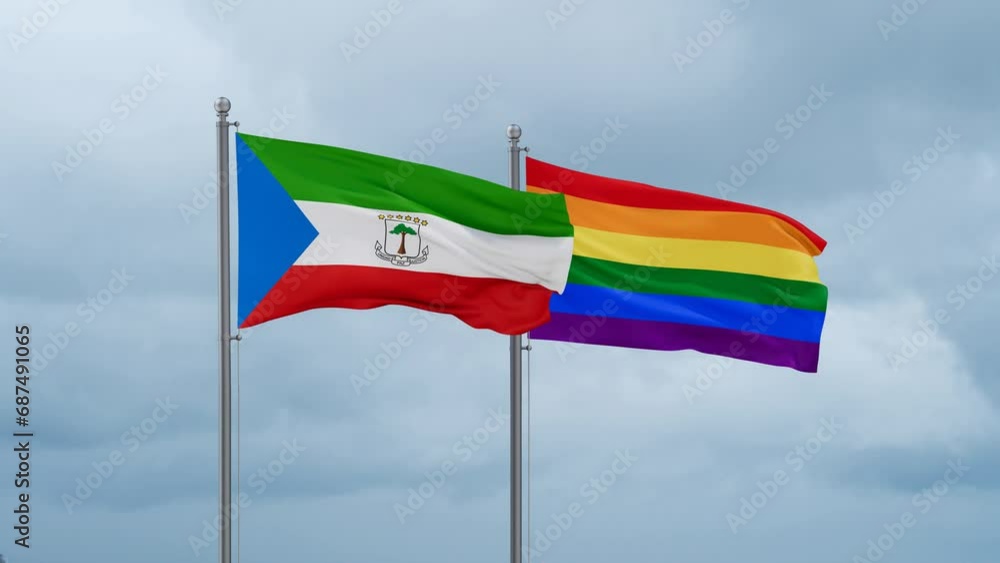 LGBT movement flag also Gay Pride and Equatorial Guinea flag waving cycle looped video, tolerance conception in country LGBT movement flag also Gay Pride and Equatorial Guinea flag waving cycle looped video, tolerance conception in country