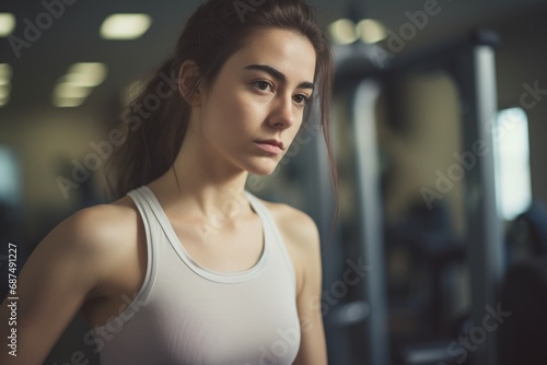 Determined Fitness: A Close-Up View of a Young Woman's Gym Perseverance and Vitality