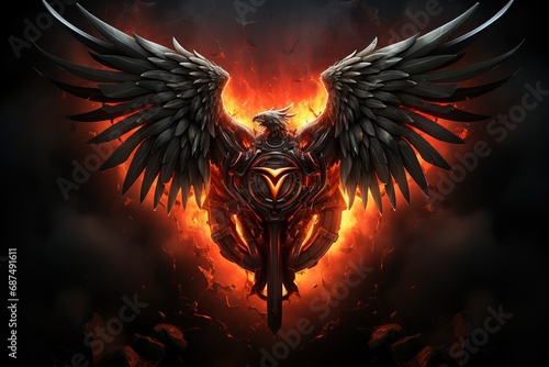 a black and red fire with wings