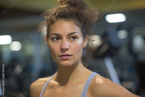 Gym Vitality: A Close-Up of a Determined Young Woman Reflecting Perseverance in Her Fitness Journey