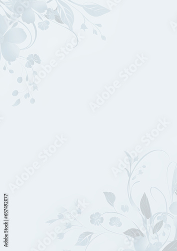 flower vine empty greeting card template  blue  white color  frame border on white background.