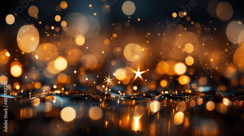 Gold glitter defocused abstract Twinkly Lights Background.