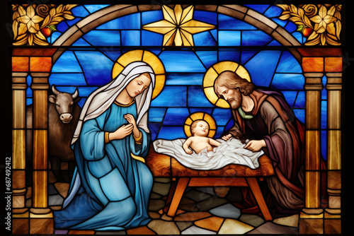 Christmas Christian religious Nativity Scene of baby Jesus with Mary, Joseph and star