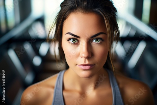 Free Download Face of Perseverance: Young Woman in Gym Exhibits Determination and Vitality in Close-Up View - GFXLoad
