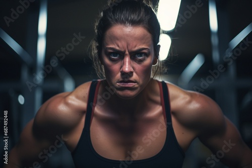 Fierce Determination: Close-Up of a Young Woman Reflecting Vitality in Fitness Perseverance © Martin