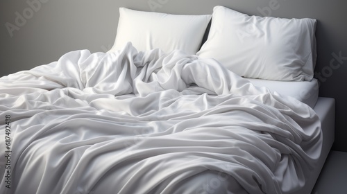 White folded duvet lying on white bed background
