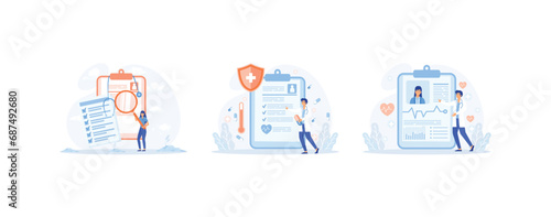 Electronic health record, online medical services, Professional nurse note. set flat vector modern illustration