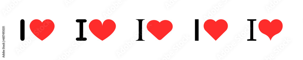 Set of I love lettering icons vector. Red heart. Vector 10 Eps. - obrazy, fototapety, plakaty 