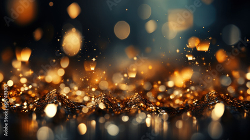Gold glitter defocused abstract Twinkly Lights Background.