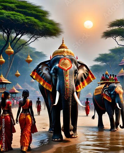 Regal Revelry: Experiencing the Grandeur of the Elephant Festival, a Majestic Celebration in India. generative AI © EVISUAL