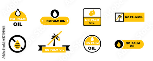 Set of no palm oil vector icons. No content unhealthy product. Unhealthy food. Vector 10 Eps.