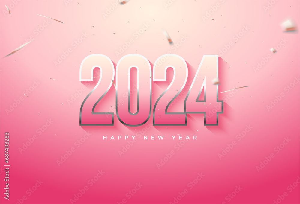 2024 new year celebration with celebratory paper rain illustration. vector premium design.