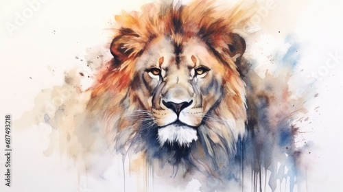 Majestic lion portrait watercolor paint
