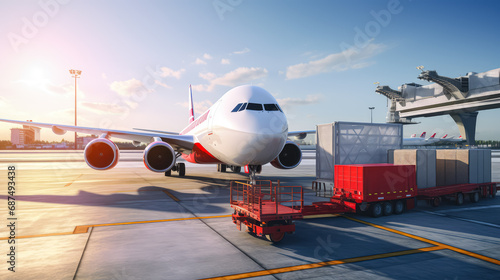 Freight Logistics Concept: Skillfully Managing Business Import and Export at the Airplane Container Terminal for Seamless Cargo Handling, Reliable Delivery, and Industry Transport Global