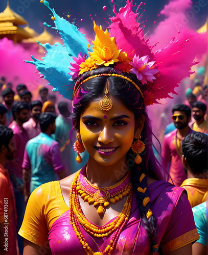 Holi Revelry: Immersed in the Lively and Colorful Celebration of the Hindu Festival, Welcoming the Vibrant Arrival of Spring. generative AI