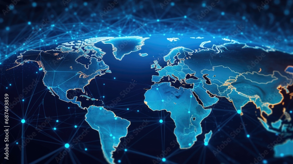 Global networking and international communication. World map as a