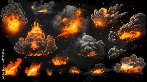 Dynamic Comics Explosion: Fiery Blast and Smoke Effects - Action-packed Illustration for Superheroic Comic Book Scenes and Explosive Game Designs with Intense Vibrancy.