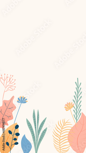 Trendy editable template for social networks stories. Design backgrounds for social media. with copy space for text. Minimalistic style with floral elements.