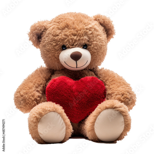 A brown teddy bear with a red heart, Valentine's Day, isolated or white background