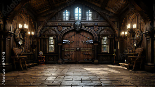 Tudor style, House Fantasy background, Creating antique design of Indoor Spaces architecture decorate vintage concept