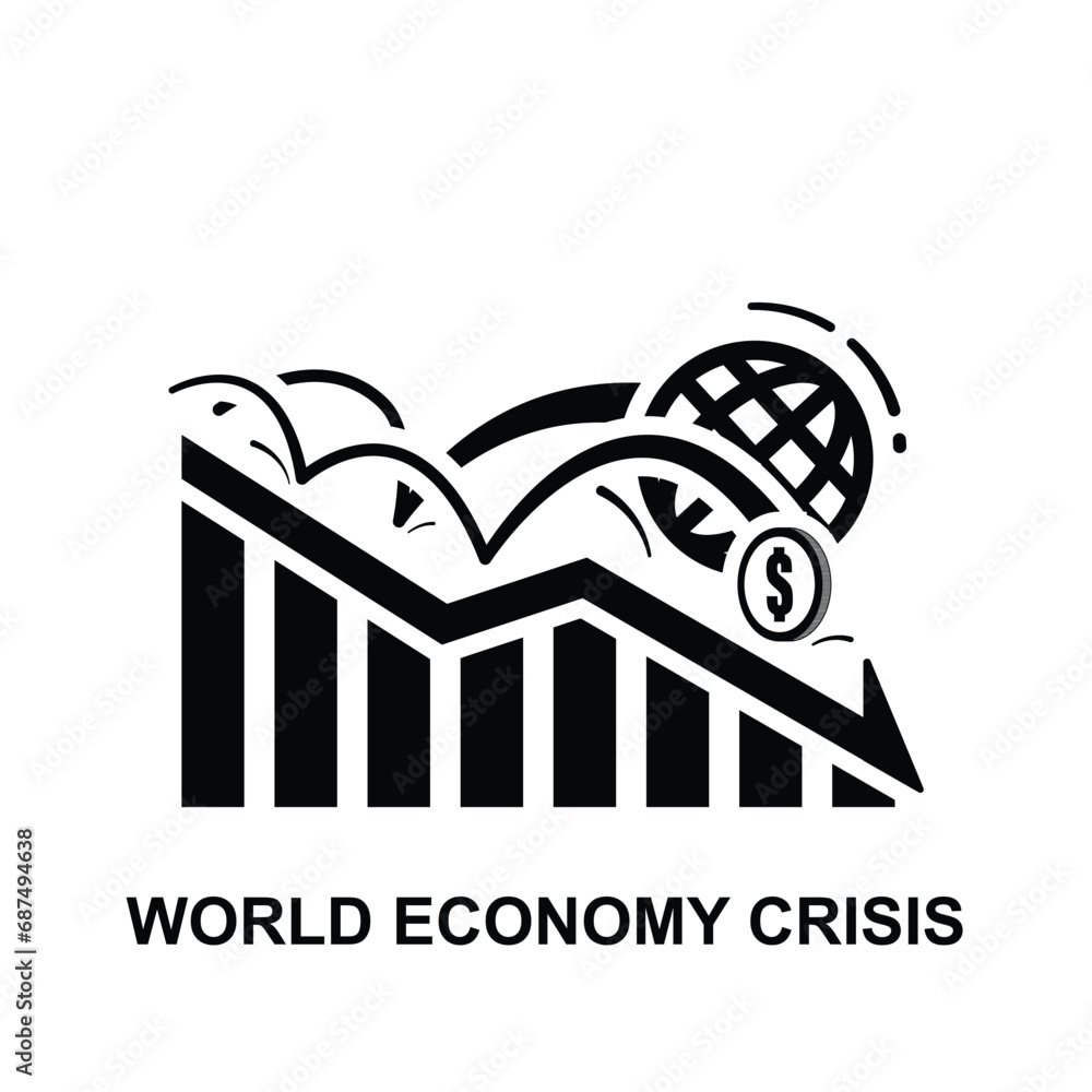 World economy crisis icon. Global economy crisis isolated on background vector illustration.