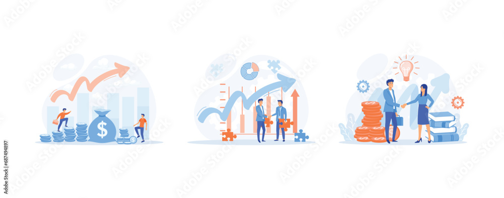 Business growth Concept,  business analysis and planning, increase profits, financing of creative projects.  Business growth set flat vector modern illustration  