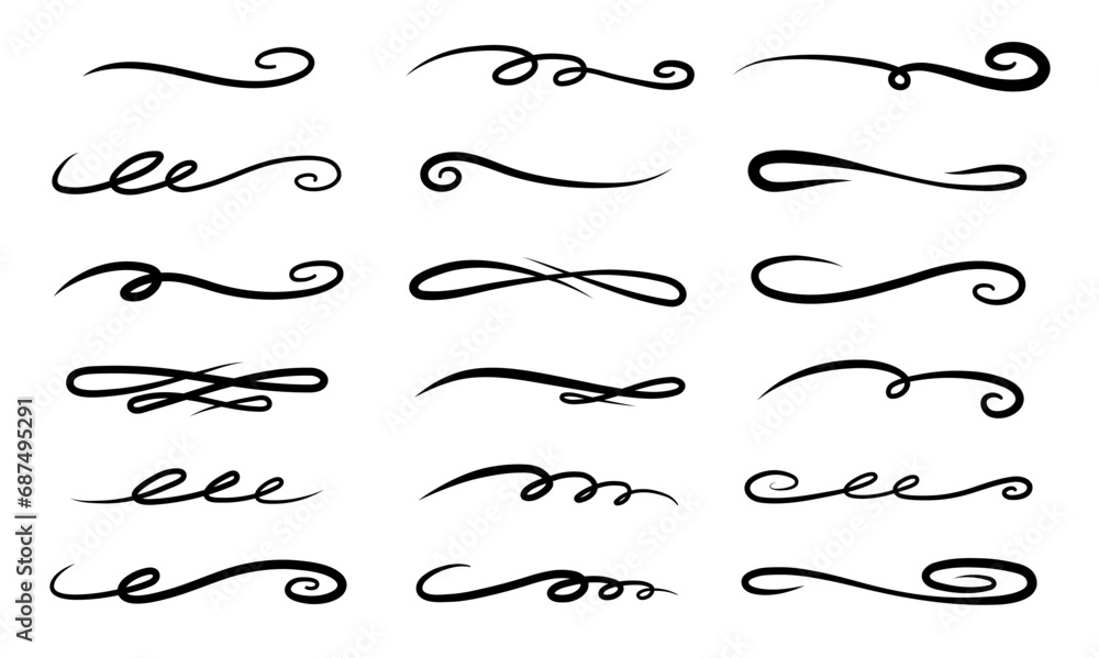 Hand drawn curly swishes set. Vector highlight text elements. Hand drawn curly swishes set. Vector highlight text elements.