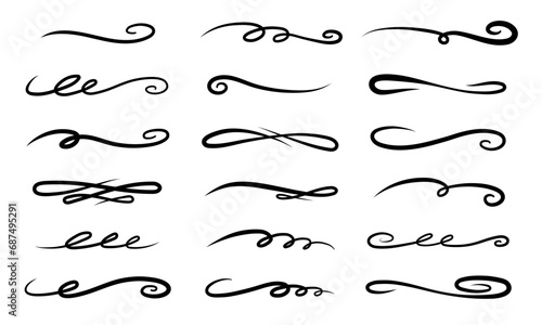 Hand drawn curly swishes set. Vector highlight text elements.