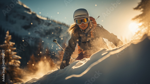 skier on the top of mountain photo