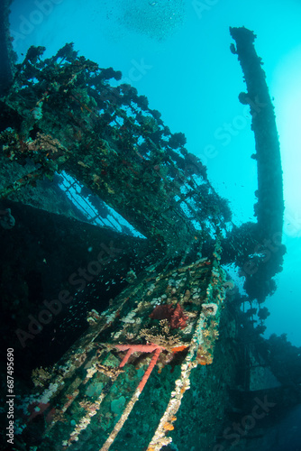 View over the fouled deck and side passeges with handrails, MV Salem Express shipwreck, Red Sea, Egypt photo