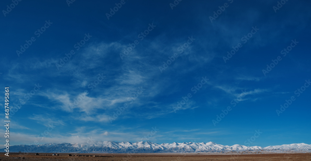 Beautiful panoramic landscape with blue sky and mountains