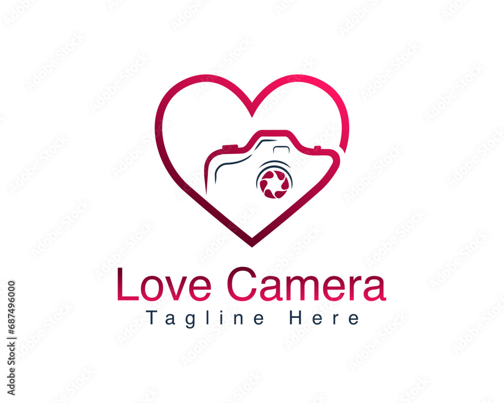 Photography Lovers And Wedding Photography Logo Design. Camera With Love Vector Illustration.