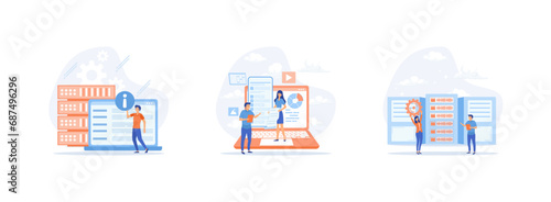 Cyber Security Services to Protect Personal Data.Online Payment Security, Cloud Shared Documents, Server Security. Cyber security set flat vector modern illustration