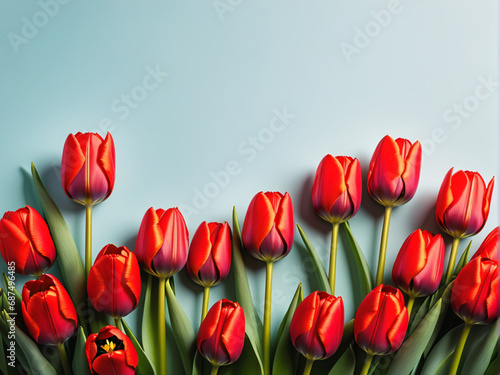 Closeup of red tulips floral spring background. Love  romance  international women s day  Valentine s day wallpaper