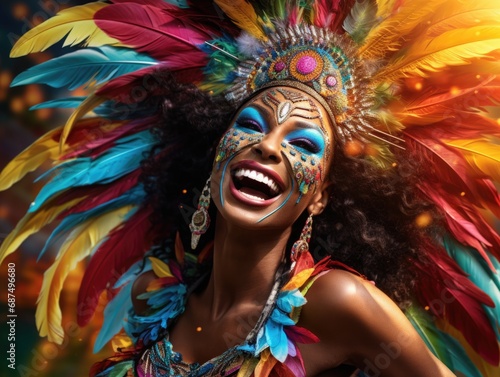 A very beautiful Brazilian girl look in camera, carnival in Rio de Janeiro © YamunaART