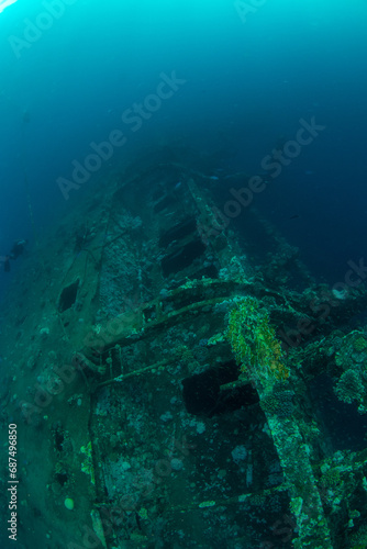 View over the fouled rusty side of the hull of MV Salem Express shipwreck, Red Sea, Egypt © Krzysztof Bargiel