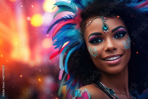 A very beautiful Brazilian girl look in camera, carnival in Rio de Janeiro