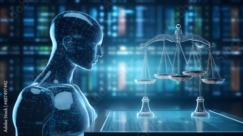 AI ethics and legal concepts artificial intelligence law and online technology of legal regulations Controlling artificial intelligence technology is a high risk. generative ai.